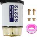 Fuel Filter Water Separator replacement for Marine Outboard Motor Mercury with 3/8" Barb x 1/4" NPT brass Fittings Replaces# S3213, S3214, 35-60494-1, S3213, 18-7932-1, 18-17928, 35-809097