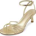 wetkiss Womens Sandals Round Open Toe Kitten Heels Adjustable Ankle Strap Low Heels Heeled Sandals for Women Summer Dress Shoes Not Suitable for Wide Feet (8, Gold)