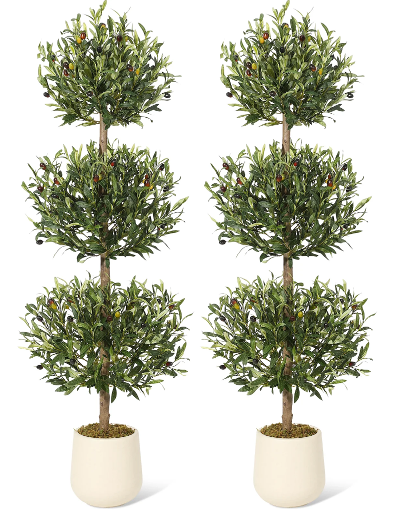 Garvee 2 PCS 5ft Artificial Olive Triple Ball Topiary Tree with Moss and Inner Pot for Home Offices Porch Decor