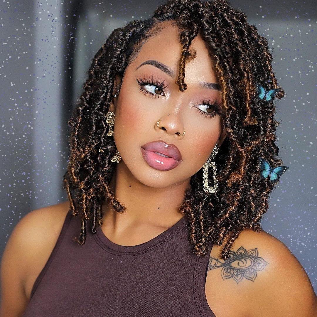 ToyoTress Butterfly Locs Crochet Hair - 16 inch 8 Pcs Ombre Brown Faux Locs Pre-twisted Distressed Crochet Braids Pre-looped Synthetic Braiding Hair Extensions (16 Inch, T30-8P)