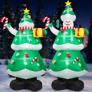Calmbee 14 Ft Christmas Inflatable Decoration, Move up and Down Snowman Holding Gift Built-in LED Lights on Tree, Outdoor Blow Up Yard Fun Decor, for 2025 Outdoor Xmas Garden Decor