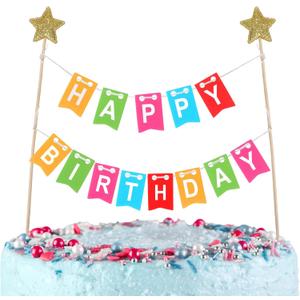 1 Set Rainbow Happy Birthday Cake Toppers Sign, Ymapinc Mini Happy Birthday Banner,Mini Cupcake Topper, Colorful Cupcake Decorations, Banner for Boys Girls Party