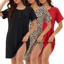 3 Pack Nightgowns for Women Short Sleeve Sleep Shirt Soft Nightshirt Pajamas Dress Casual Sleepwear with Pockets Large