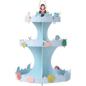 Cheerland Mermaid Cupcake Stand Birthday Party Decorations 3 Tier Under The Sea Cake Holder Dessert Tower for Kids Little Mermaid Ocean Theme Bday Baby Shower Beach Picnic Table Decor Supplies