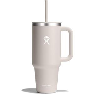 Hydro Flask 40 Oz Travel Tumbler with Handle, Lid and Straw - Insulated Stainless Steel in 40 Oz Oat Tan