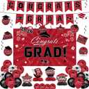 Graduation Decorations 2026 Set - Red Themed Congrats Grad Banner, Backdrop, Hanging Swirls, Balloons - Complete Party Supplies for High School, College Graduation Decorations