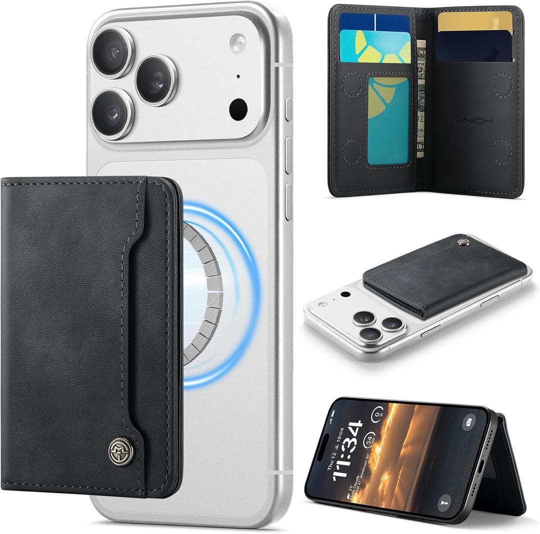 Vinich for MagSafe Wallet Magnetic RFID Blocking Card Holder Compatible with MagSafe Phones and Cases, Strong Magnet Minimalist Phone Wallet for iPhone 17/16/15/14/13/12/ Pro/Max/Plus, Vintage Black
