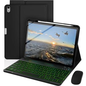 Keyboard Case for iPad A16 11th Generation 2025 / 10th Generation 2022, Mouse and 7 Colors Backlit Detachable Keyboard, Adjustable Stand Built in S Pen Holder, Auto-Sleep/Wake Feature, Black
