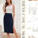 Gardenwed Womens Midi Casual Skirt High Waisted Pleated Flowy A Line Elastic Swing Skirts with Side Slit (S)