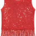 Noomelfish Girls Sequin Fringe Crop Tops Tassel Sparkly Glitter Dance Sleeveless Tank Shirt (9-10 Year)