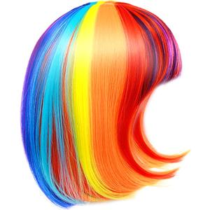 Rainbow Wig, 12 Inch Short Colorful Wig with Bangs, Breathable Synthetic Colored Wigs for Women, Adjustable to Wear Fun Wigs for Party Colored Fun for Party