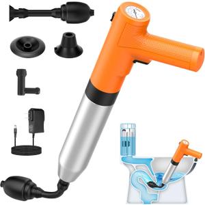 cauzyart Toilet Plunger, Electric Sink Plunger for Bathroom, Rechargeable High Pressure Toilet Snake Drain Clog Remover with Holder for Bathroom, Floors, Shower