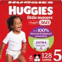 Huggies Size 5 Baby Diapers, Little Movers HuggFit 360 Baby Diapers with 360 Waistband, Size 5 (27+ lbs), 128 Count (2 Packs of 64)