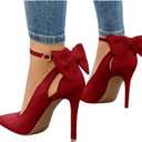 Fashare Womens High Heels Bow Tie Back Sexy Stiletto Ankle Strap Wedding Dress Pumps Shoes (7.5)