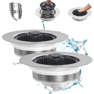 2 PCS-Upgraded 3 in 1 Kitchen Sink Drain Strainer - Stopper Set, Stainless Steel Kitchen Sink Stopper, Pop Up Anti-Clogging Sink Strainer Basket Filter for US Standard 3-1/2 Inch Kitchen Drain(2Pack)