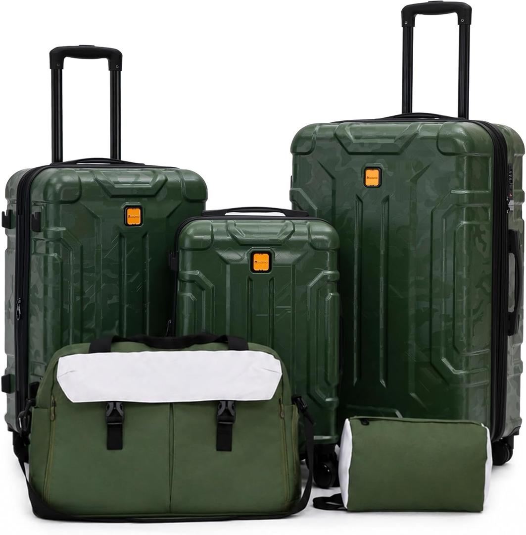 Rosamo 5 Piece Hardshell Suitcase Set, 20/24/28" Expandable Luggage Set with Matching Travel Bags, 22x14x9 Airline Approved Carry On, TSA Lock, Spinner Wheels, ABS+PC (Green)