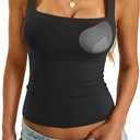 EasyGala Womens Padded Tank Tops Double Lined Built in Bra Sleeveless Top Square Neck Slim Fitted Summer T Shirts 2026 (Small, Black)