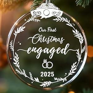 Engagement Gifts for Couples 2025, Our First Christmas Engaged Glass Ornament, Gifts for Newly Engaged Couples, Happy Engagement Gift for Her, Bride to Be, Newly Wed
