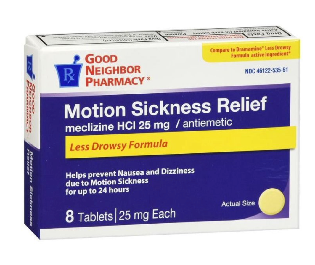 GNP Motion Sickness Less Drowsy Tab 8ct Meclizine HCL Oral Tablet 25 MG(3 Pack)