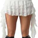 BEAUDRM Women's Y2k Lace Asymmetrical Ruffle Mini Skirt Boho Western Flowy Cute Skirt Concert Party Rave Skirts (Large, White)