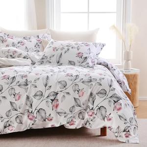 Ocharo 100% Cotton Duvet Cover King Size, Floral Reversible Duvet Cover Set with Zipper Closure, Soft 3 Pieces Rose Bedding Set with 2 Pillow Shams (20"x36")