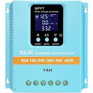 Y&H MPPT 80A Solar Charge Controller 12V 24V 36V 48V LCD Display Battery Intelligent Regulator Max 100V Input Dual USB for Lead-Acid/Lithium