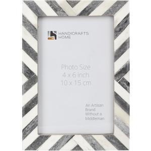 Handicrafts Home 4x6 Picture Frame Grey, Handmade Bone Inlay Photo Frame, Tabletop or Wall Mount Decorative Frame for Desk, Shelf, Living Room or Bedroom