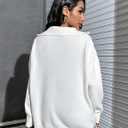Blooming Jelly Women's Sweater Long Sleeve Quarter Zip Pullover Casual Loose Fit Cable Knit Tops (White, XL)