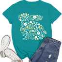 Ascrazy Easter Shirts for Women Cute Floral Bunny T-Shirt Easter Day Tee Tops Cyan
