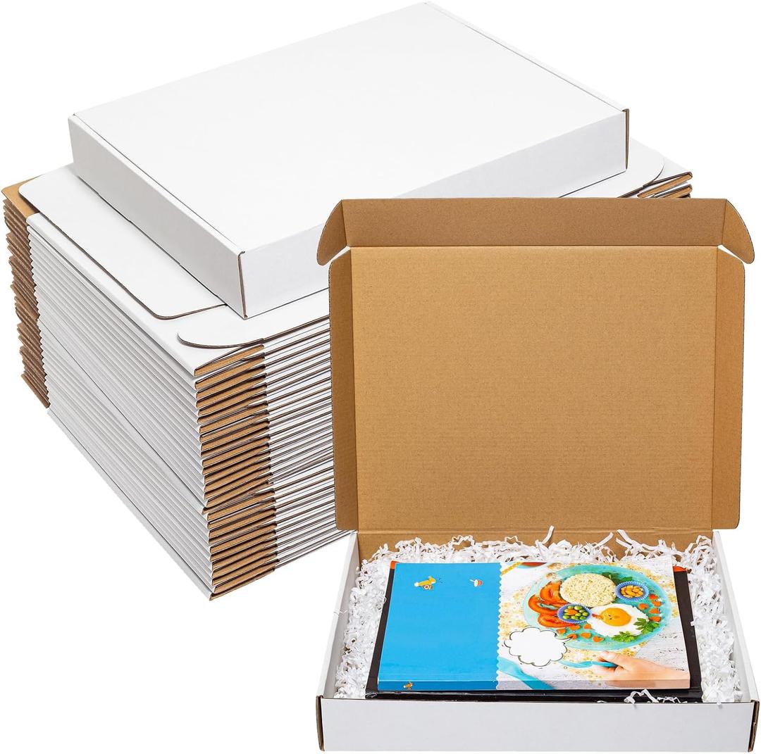 Wowxyz White Shipping Boxes 13x10x2" 30 Pack - Corrugated Cardboard Box Mailers for Small Business, Literature Mailer Packaging Supplies