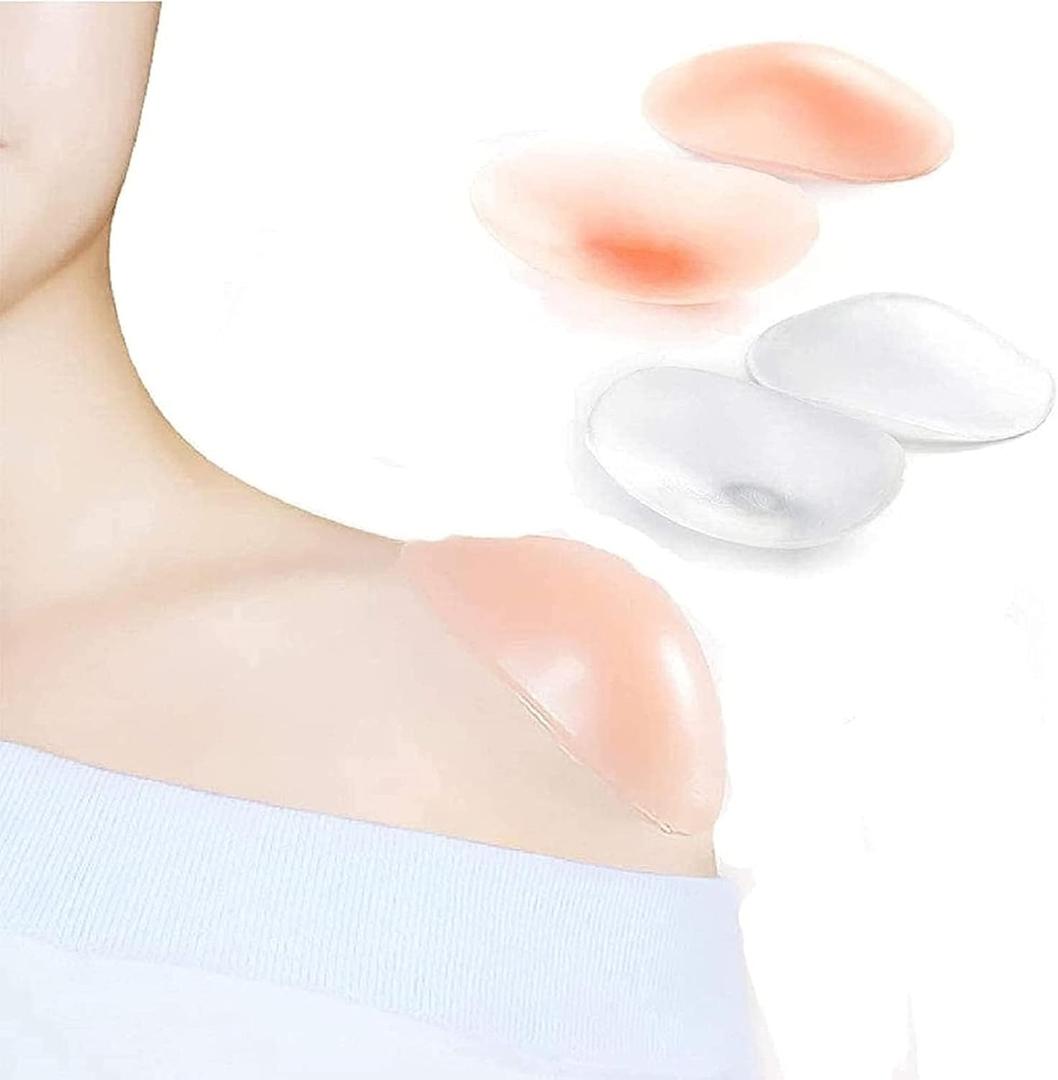 4 x Silicone Shoulder Pads for Womens Clothing, Anti-Slip Shoulder Push-Up Pads Invisible Breathable Enhancer Reusable (2 Pairs (Transparent & Skin)