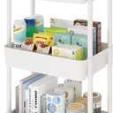 Laiensia 3-Tier Rolling Cart with Wheels, Multifunction Utility Storage Carts, Kitchen Storage Organizer, Mobile Shelving Unit for Bathroom, Laundry, with Classified Stickers, White