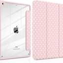 for iPad 9th 8th 7th Generation 10.2 Inch 2021 2020 2019 Case -[Built-in Pencil Holder], Shockproof Clear Hard Back, Slim Trifold Stand, Auto Wake/Sleep, for Girls teen Women, Pink white dot