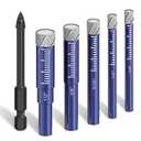 6 PCs Diamond Drill Bits Set for Porcelain, Ceramic, Glass & More - Versatile Tile Drill Bits for Efficient, Precise Drilling (6Pcs, Blue)