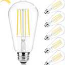 Brightever 6-Pack Dimmable Led Light Bulbs 60W Equivalent, Vintage Edison Light Bulbs, 2700K Warm White ST58 7W LED Bulb Super Bright 850LM, 90+CRI, Clear Glass Antique Decorative Filament Bulbs