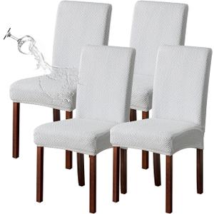 Genina Waterproof Chair Covers for Dining Room Set of 4 Kitchen Chair Covers Parson Dining Chair Slipcover,White