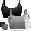 Momcozy Pumping Bra Hands Free All Day Wear Pumping & Nursing Bra in One Holding Breast Pump for Spectra, Medela (Black, Grey-2 Pack) Small 