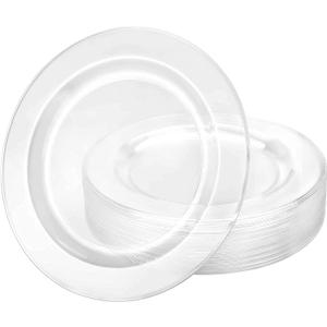 Lillian Tablesettings 240 Count Plastic Plates 10.25 inch Premium Quality Heavyweight China Like Disposable Plates, Wedding and Party Dinnerware, Crystal Clear - Value Pack 240 Count