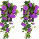 RECUTMS Artificial Fake Hanging Flowers Plants for Outdoor Decoration, 2 Pcs UV Resistant Faux Petunias Trailing Plants Realistic Flower Look Real for Door Wall Yard Porch Garden Planter (Fuchsia)