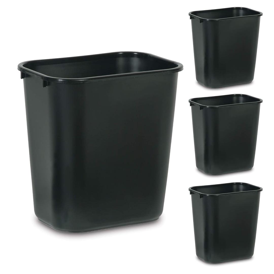 Rubbermaid Commercial Products Wastebasket/Trash Can, 7-Gallon/28-Quart, Black, Plastic, for Bedroom/Bathroom/Office, Fits Under Desk/Sink/Cabinet, Pack of 4