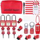 Masdun Loto Lockout Tagout Kit Electrical Loto - Group Lockout Hasps,Circuit Breaker Lockout, Lockout Tags, Safety Padlocks with Number, Nylon Ties with Pocket Bag (Red Kit)