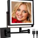 Ruacq Rechargeable Wall Mounted Makeup Mirror with Lights, Double Sided 1X/10X Magnifying Vanity Mirror with 3 Color Lights, Touch Screen Dimmable, 360 Rotation Foldable Arm (Oil Rubbed Bronze)