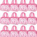 12-Pack Cheer Makeup Bag Bulk - Clear PVC Cheer Cosmetic Pouch with Zipper & Handle, Transparent Travel Makeup Bags for Cheerleaders, Dance Teams, Gymnastics Gifts, Pink