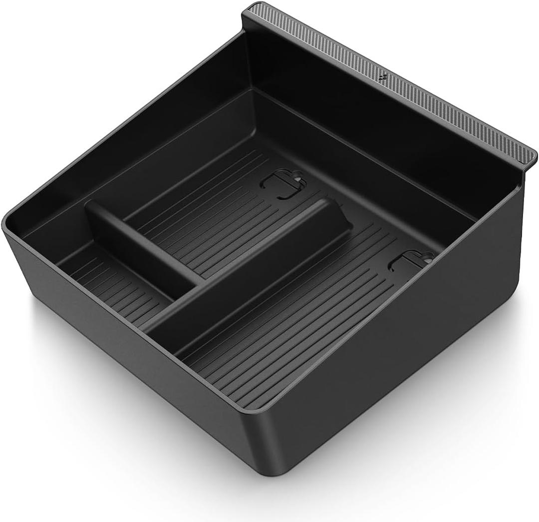 Spigen Non-Slide Center Console Organizer (Expanded Capacity) Designed for New Tesla Model Y Juniper (2025 Refresh) and Tesla Model 3 Highland (2024/25 Refresh) (Carbon Edition) [Non-Slide]