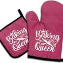 DLTRXMY, Baking Queen, Funny Oven Mitts and Pot Holders, Silicone Non-Slip Oven Mitts, Kitchen Gift for Women, Bake Lover Gift, Housewarming Gift Ideas