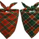 Realeaf Christmas Dog Bandanas 2 Packs, Reversible Red Green Plaid Dog Scarf, Xmas Pet Bandana for Boy and Girl, Premium Durable Fabric, Holiday Check Bandana for Small and Medium Dogs Pets (Small)