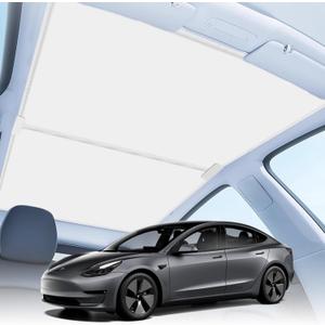 Parasol para techo Tesla Modelo Y 2025 actualizado [sin huecos, sin hundimiento] Parasol de techo de vidrio plegable con revestimiento de nano cristal de hielo, accesorios para Tesla Model Y (Blanco)