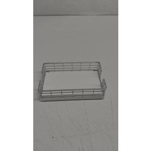 Wican Guest Towel Holder Tray for Bathroom, Oak and Iron Napkins Holder for Powder Room Dinning Table Wooden Basket for Disposable Paper Hand Towels Silvery and White (9.06 x 5.51 x 2.56 inchs)