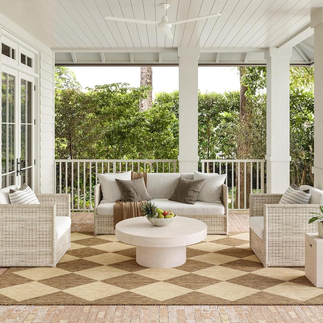 nuLOOM Outdoor Performance Collection Sabina Brown/Ivory, 8' x 10', Soft and Cozy, High Traffic, Stain Resistant, Easy Clean, Durable Area Rug for Indoor/Outdoor Patio, Deck, Porch, Garden, Courtyard