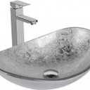 Bathroom Boat Shape Artistic Glass Vessel Sink Free Chrome Faucet and Pop-up Drain Set, Silver, 13.4" x 21" x 6.3"